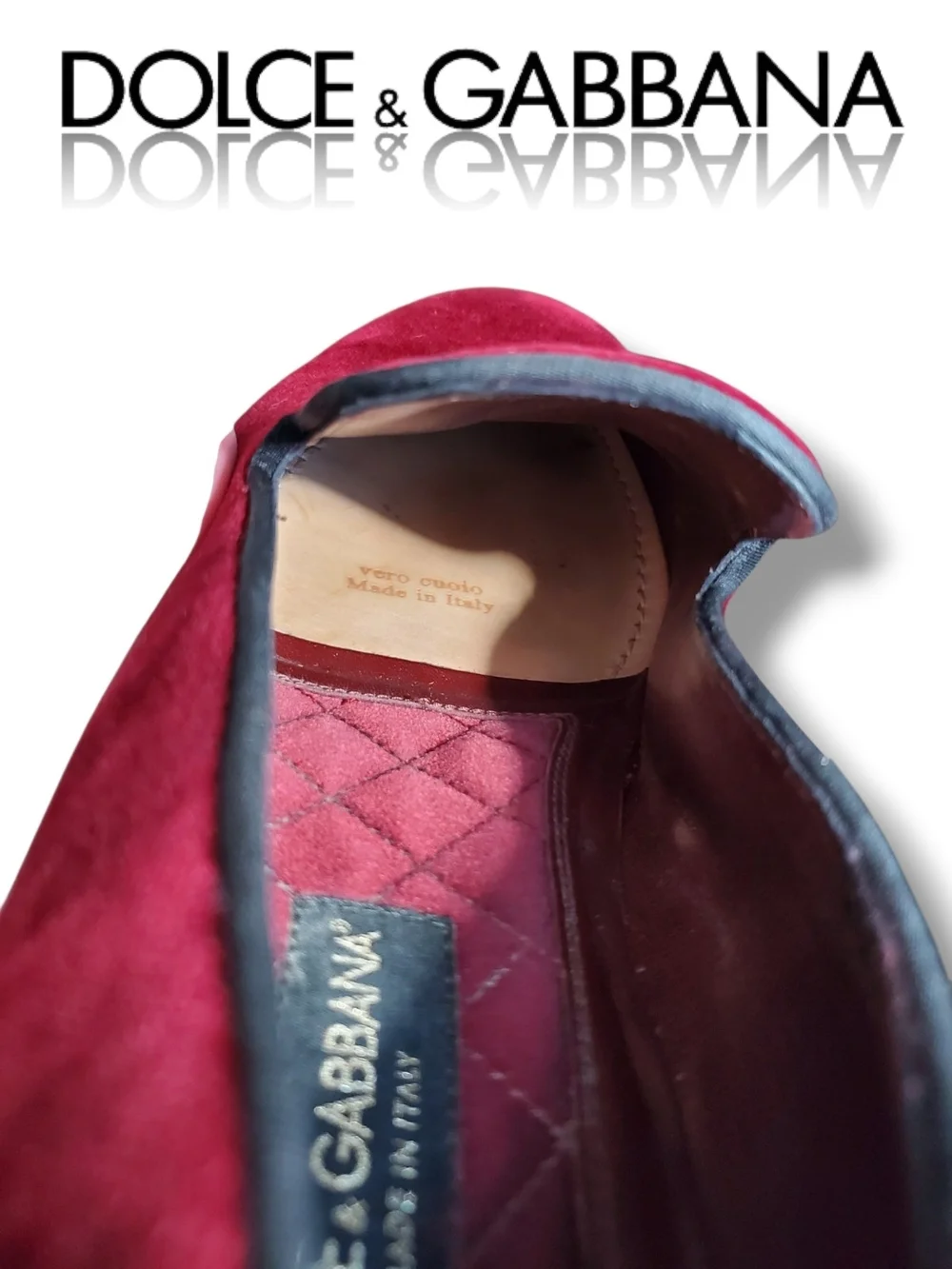 Dolce & Gabbana Men’s Burgundy Velvet Smoking Slip-On Loafers Size 8 UK 9 US